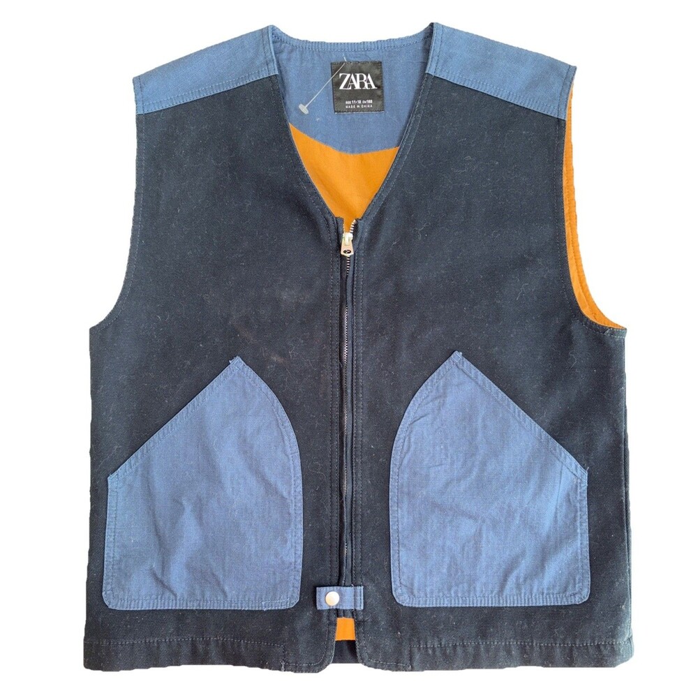 NWOT Men’s Zara Navy Cotton Canvas Work Outdoor Vest W/Ripstop Pockets Size L